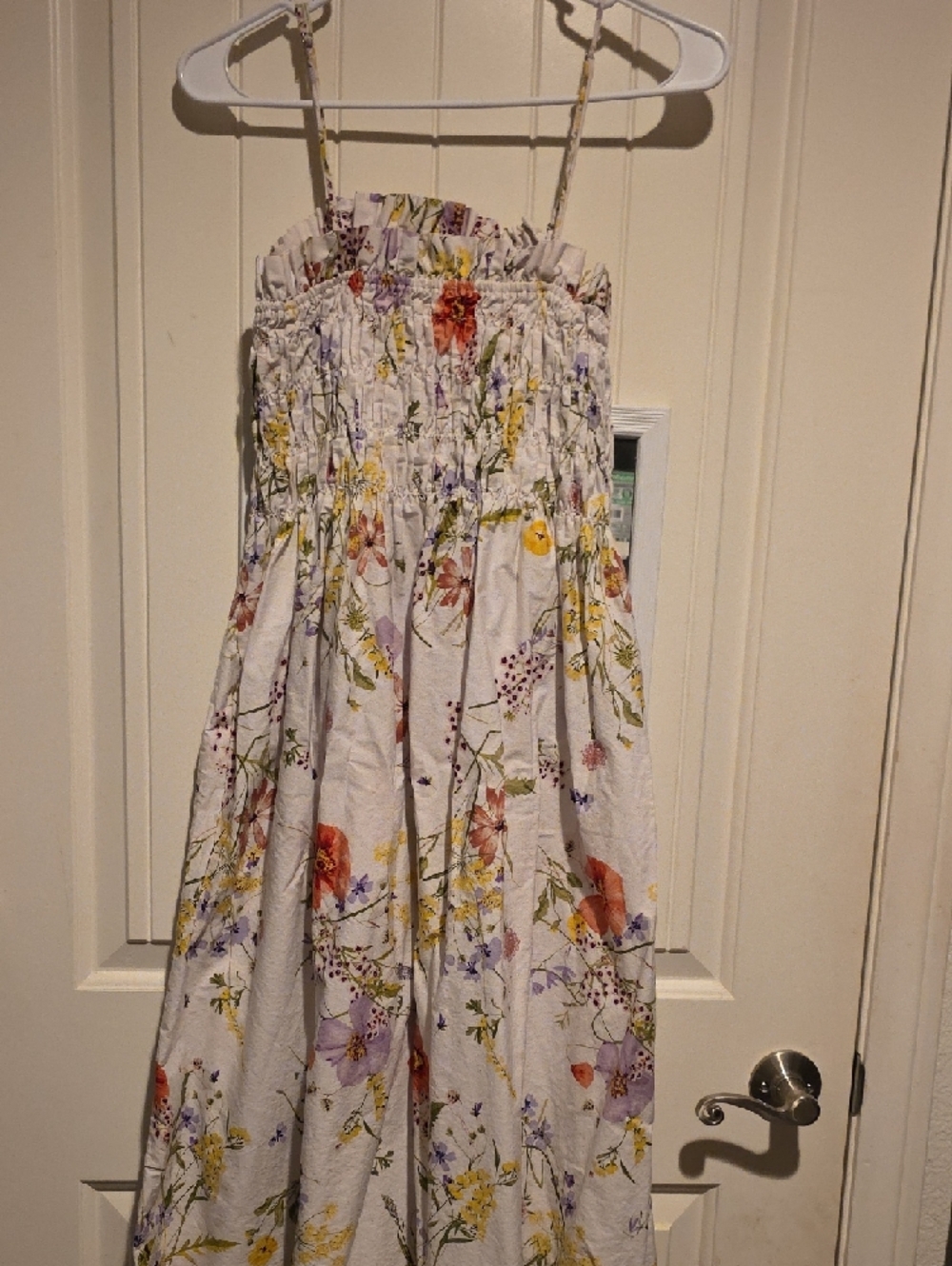 H&M White Floral Smocked Dress with Yellow & Lavender Print - Picture 3 of 5